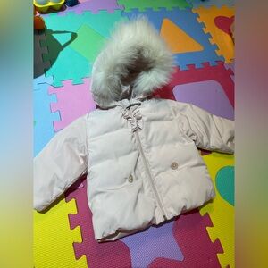 Kids Pink Winter Jacket with Faux Fur Hood